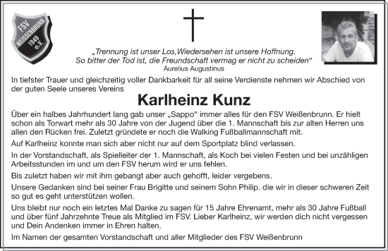 Traueranzeige von Karlheinz Kunz von Der Bote
