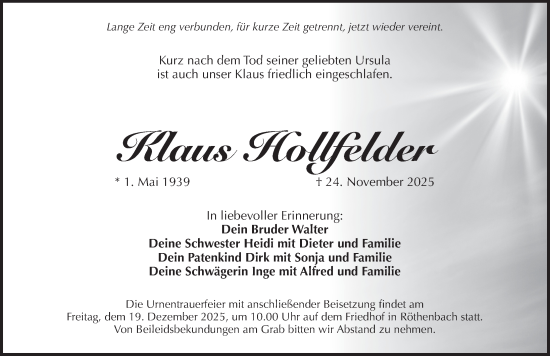 Traueranzeige von Klaus Hollfelder von Pegnitz-Zeitung