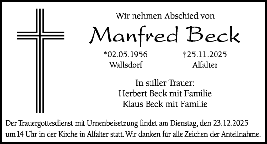 Traueranzeige von Manfred Beck von Hersbrucker Zeitung Lokal