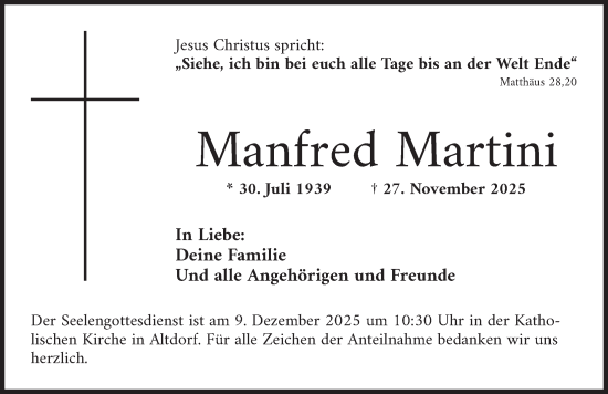 Traueranzeige von Manfred Martini von Der Bote