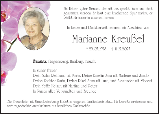 Traueranzeige von Marianne Kreußel von Der Bote
