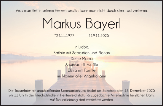 Traueranzeige von Markus Bayer von Hersbrucker Zeitung Lokal