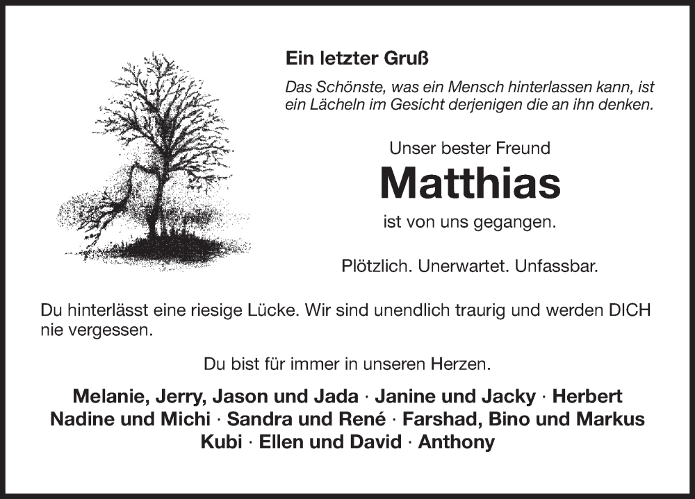  Traueranzeige für Matthias  vom 10.12.2025 aus Der Bote