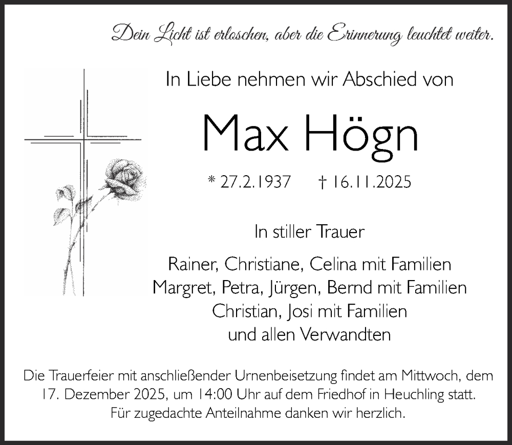  Traueranzeige für Max Högn vom 13.12.2025 aus Pegnitz-Zeitung