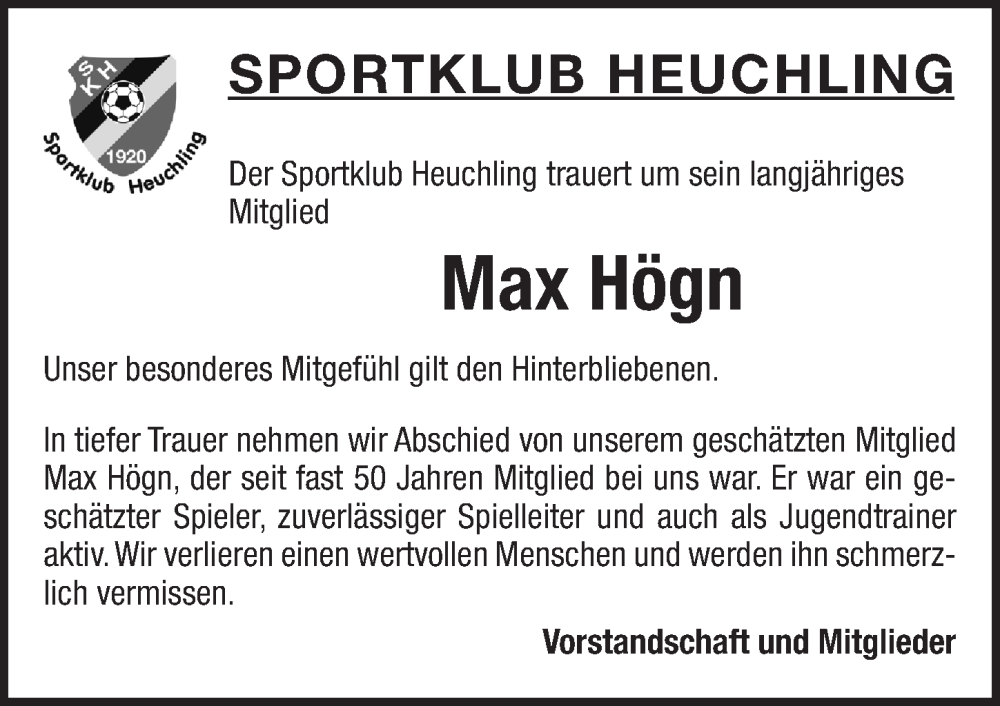  Traueranzeige für Max Högn vom 13.12.2025 aus Pegnitz-Zeitung