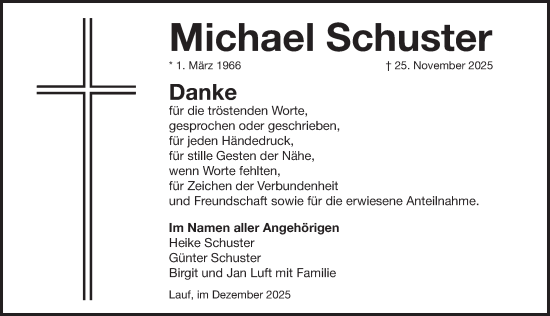 Traueranzeige von Michael Schuster von Pegnitz-Zeitung