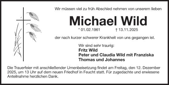 Traueranzeige von Michael Wild von Der Bote