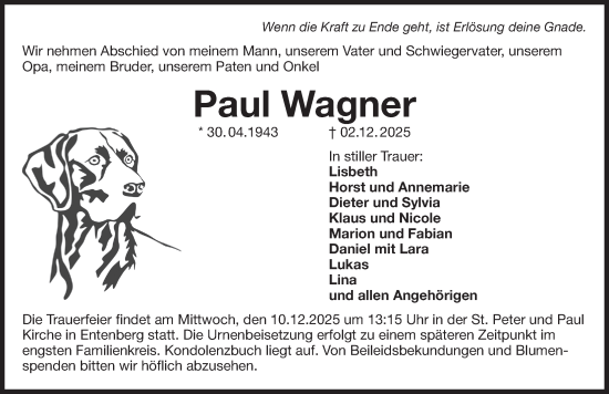 Traueranzeige von Paul Wagner von Der Bote
