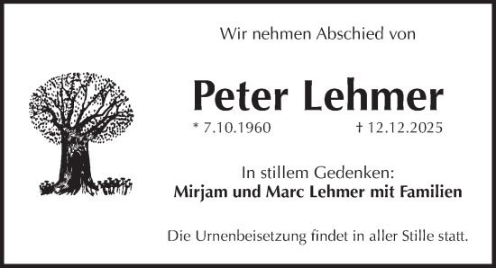 Traueranzeige von Peter Lehmer von Pegnitz-Zeitung