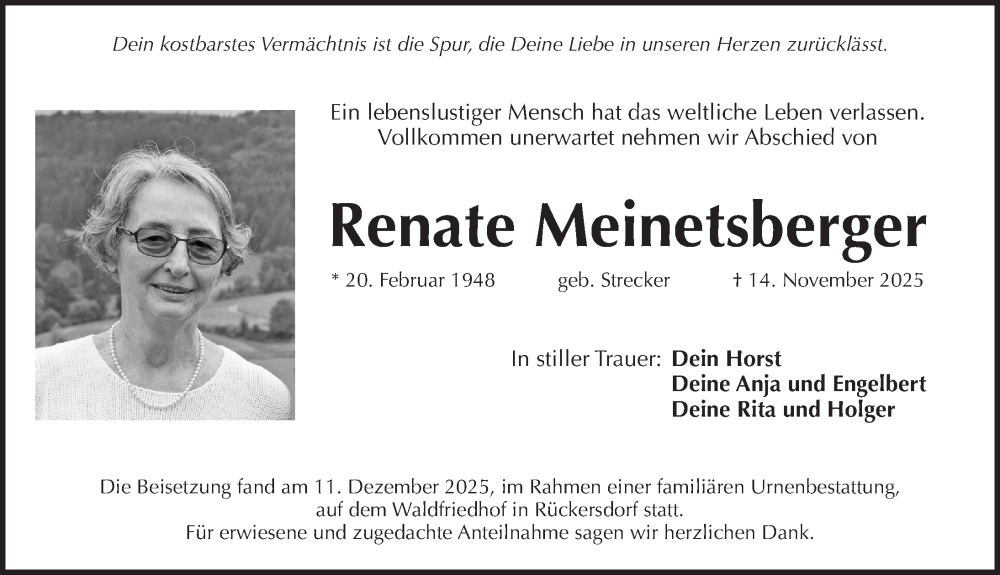  Traueranzeige für Renate Meinetsberger vom 13.12.2025 aus Pegnitz-Zeitung