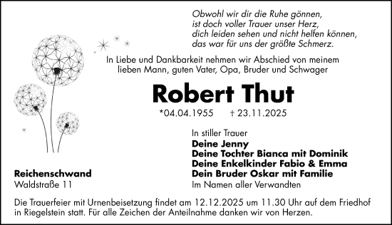 Traueranzeige von Robert Thut von Hersbrucker Zeitung Lokal