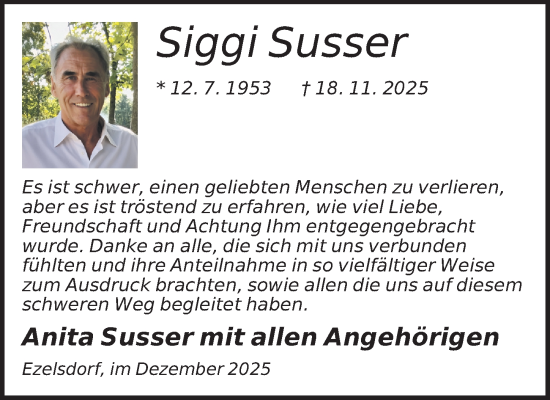 Traueranzeige von Siggi Susser von Der Bote