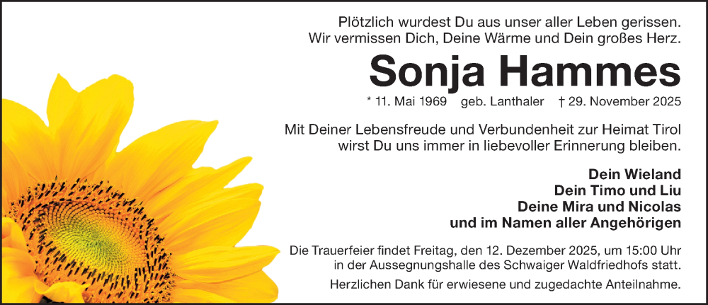  Traueranzeige für Sonja Hammes vom 06.12.2025 aus Pegnitz-Zeitung