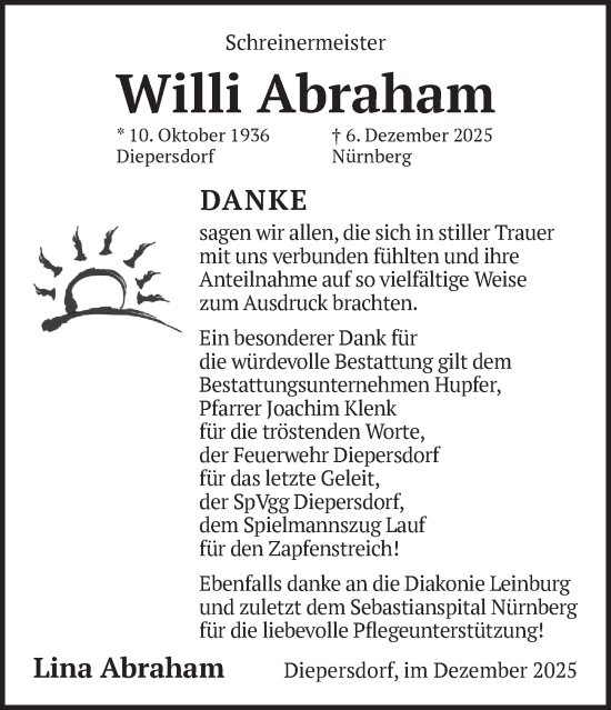 Traueranzeige von Willi Abraham von Pegnitz-Zeitung