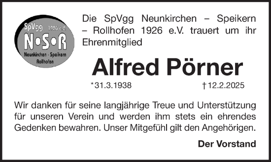 Traueranzeige von Alfred Pörner von Pegnitz-Zeitung