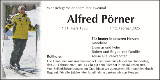 Traueranzeige von Alfred Pörner von Pegnitz-Zeitung