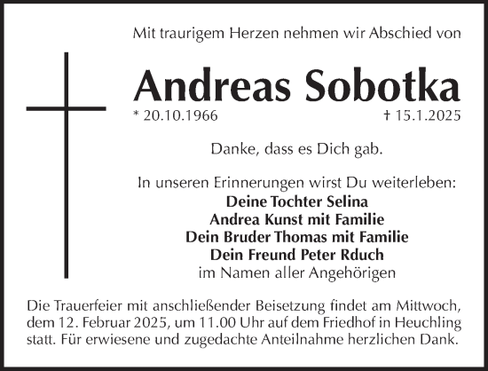 Traueranzeige von Andreas Sobotka von Pegnitz-Zeitung