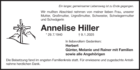 Traueranzeige von Annelise Hiller von Der Bote
