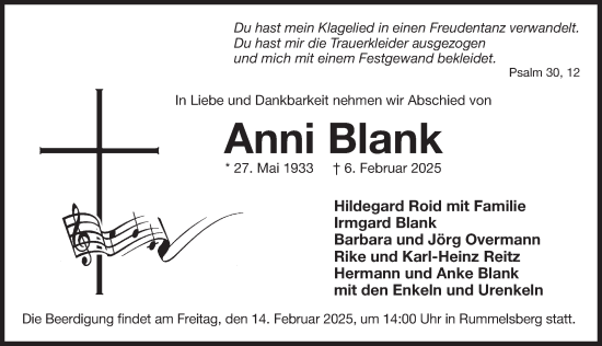 Traueranzeige von Anni Blank von Der Bote