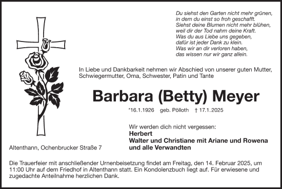 Traueranzeige von Barbara Meyer von Der Bote