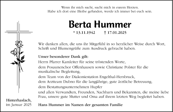 Traueranzeige von Berta Hummer von Hersbrucker Zeitung Lokal