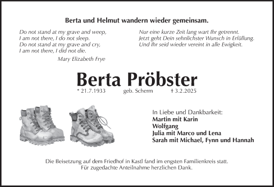 Traueranzeige von Berta Pröbster von Pegnitz-Zeitung