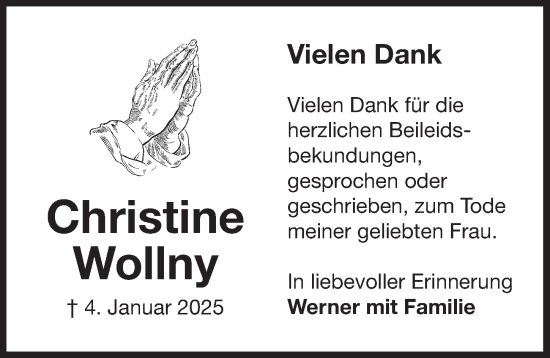 Traueranzeige von Christine Wollny von Der Bote