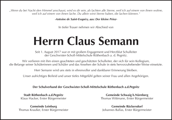 Traueranzeige von Claus Semann von Der Bote
