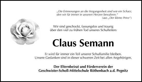 Traueranzeige von Claus Semann von Hersbrucker Zeitung Lokal