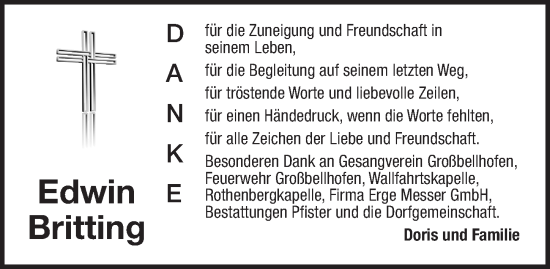 Traueranzeige von Edwin Britting von Pegnitz-Zeitung
