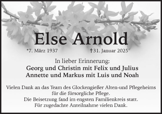 Traueranzeige von Else Arnold von Pegnitz-Zeitung