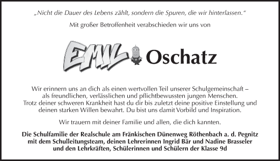 Traueranzeige von Emil Oschatz von Pegnitz-Zeitung