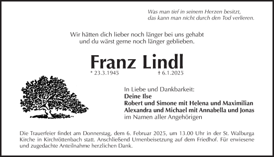 Traueranzeige von Franz Lindl von Pegnitz-Zeitung
