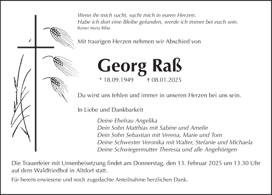Traueranzeige von Georg Raß von Der Bote