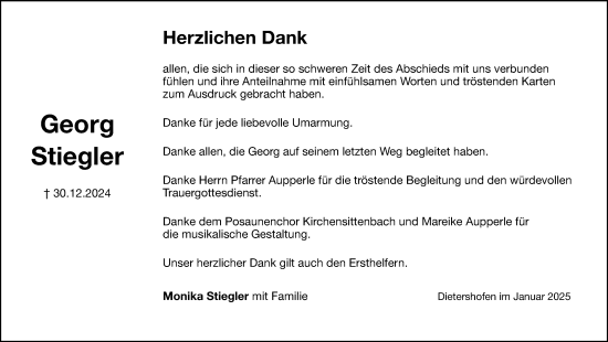 Traueranzeige von Georg Stiegler von Hersbrucker Zeitung Lokal