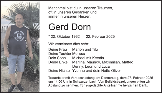 Traueranzeige von Gerd Dorn von Der Bote