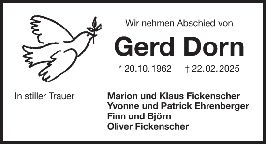 Traueranzeige von Gerd Dorn von Der Bote