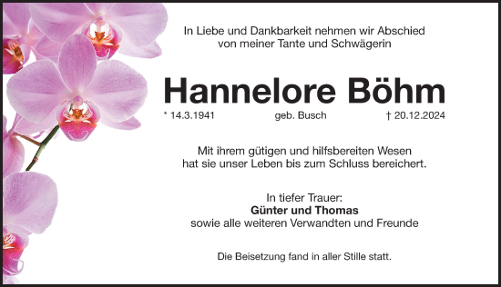 Traueranzeige von Hannelore Böhm von Pegnitz-Zeitung
