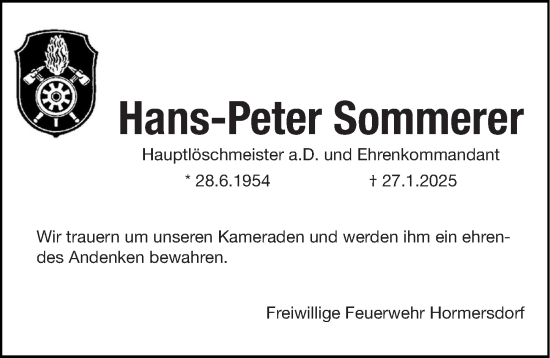 Traueranzeige von Hans-Peter Sommerer von Pegnitz-Zeitung