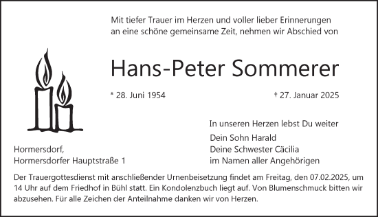Traueranzeige von Hans-Peter Sommerer von Pegnitz-Zeitung