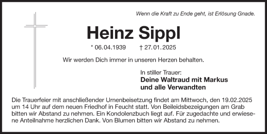 Traueranzeige von Heinz Sippl von Der Bote