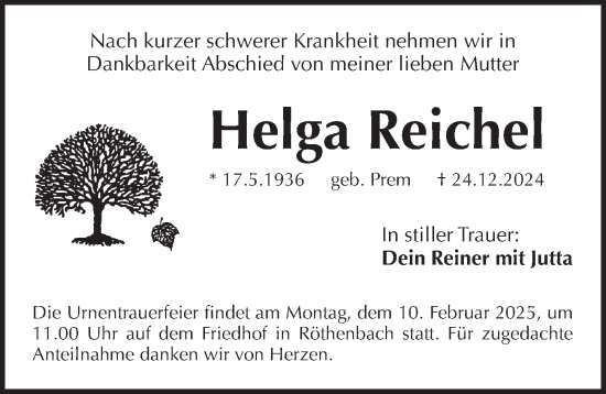 Traueranzeige von Helga Reichel von Pegnitz-Zeitung