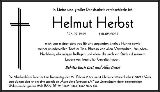 Traueranzeige von Helmut Herbst von Hersbrucker Zeitung Lokal