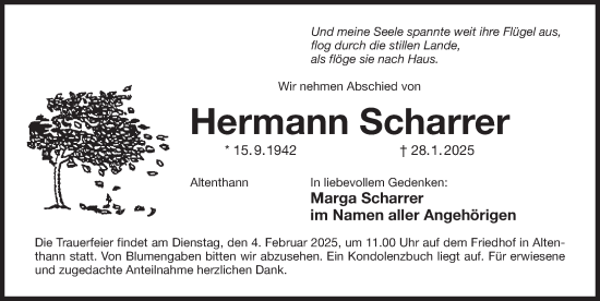 Traueranzeige von Hermann Scharrer von Der Bote