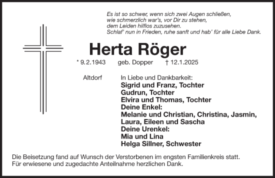 Traueranzeige von Herta Röger von Der Bote
