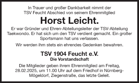 Traueranzeige von Horst Leicht von Der Bote