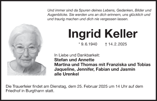 Traueranzeige von Ingrid Keller von Der Bote
