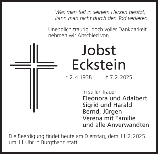 Traueranzeige von Jobst Eckstein von Der Bote