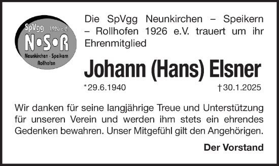 Traueranzeige von Johann Elsner von Pegnitz-Zeitung