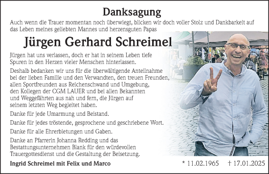 Traueranzeige von Jürgen Gerhard Schreimel von Pegnitz-Zeitung